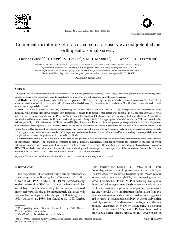 (PDF) Combined monitoring of motor and somatosensory evoked potentials ...