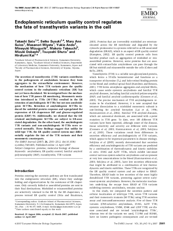 (PDF) Endoplasmic reticulum quality control regulates the fate of ...