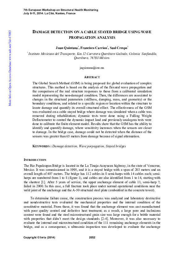 (PDF) Damage Detection on a Cable Stayed Bridge Using Wave Propagation ...