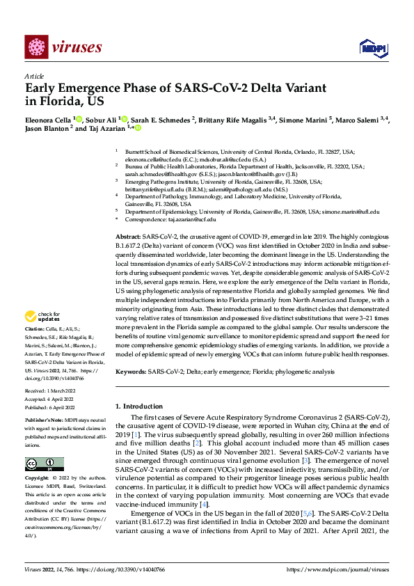 (PDF) Early Emergence Phase of SARS-CoV-2 Delta Variant in Florida, US