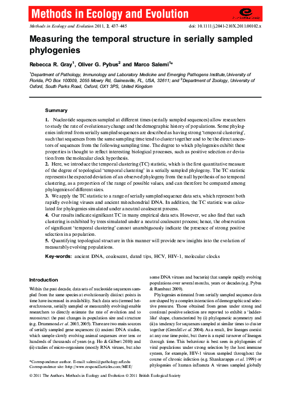 (PDF) Measuring the temporal structure in serially sampled phylogenies