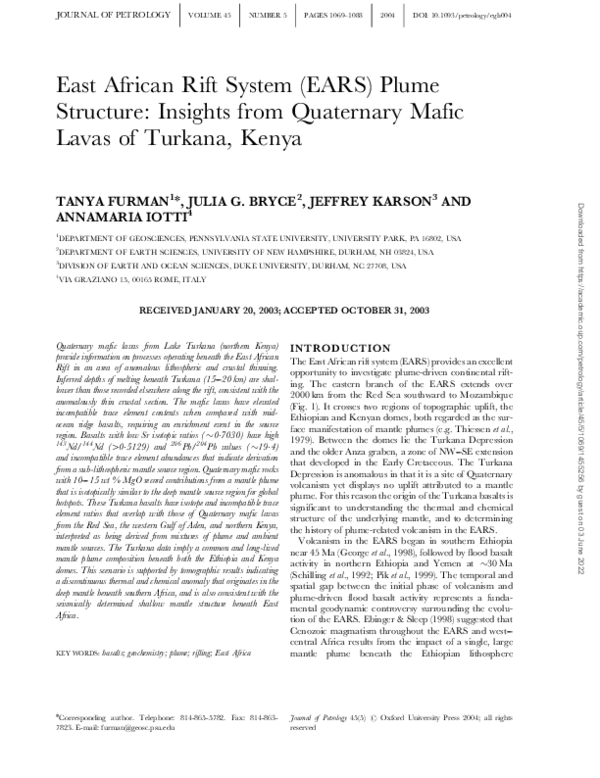 (PDF) East African Rift System (EARS) Plume Structure: Insights from ...