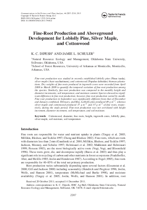 (PDF) Fine-Root Production and Aboveground Development for Loblolly ...