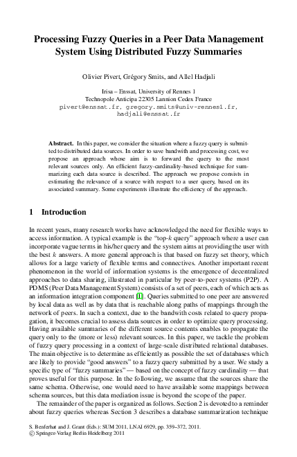 (PDF) Processing Fuzzy Queries in a Peer Data Management System Using ...