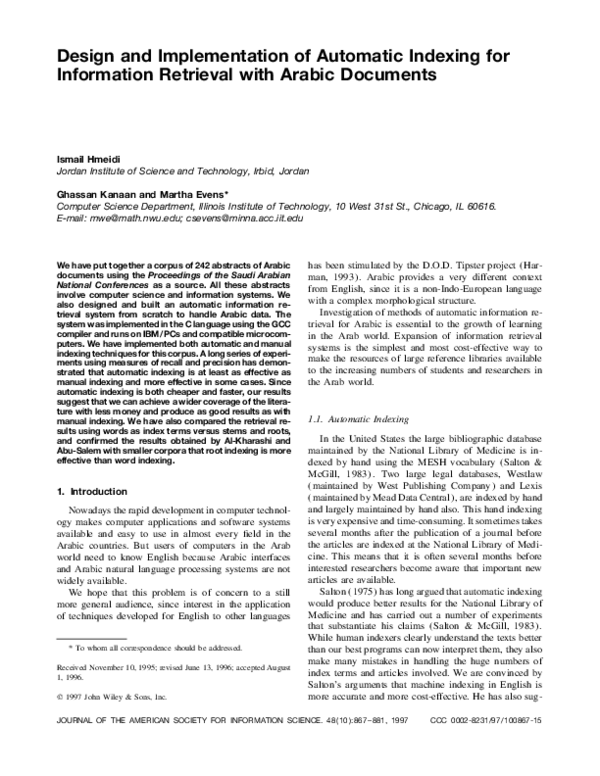 (PDF) Design and implementation of automatic indexing for information ...