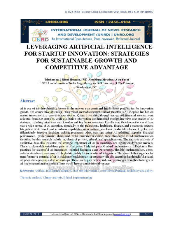 (PDF) LEVERAGING ARTIFICIAL INTELLIGENCE FOR STARTUP INNOVATION ...