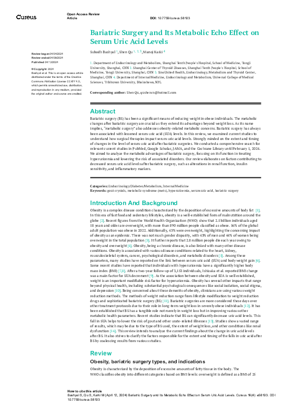 (PDF) Bariatric Surgery and Its Metabolic Echo Effect on Serum Uric ...