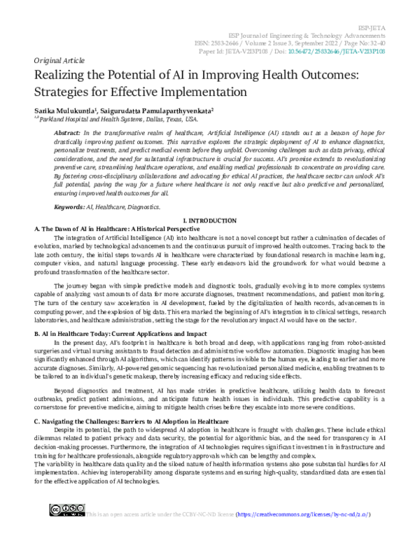 (PDF) Realizing the Potential of AI in Improving Health Outcomes ...