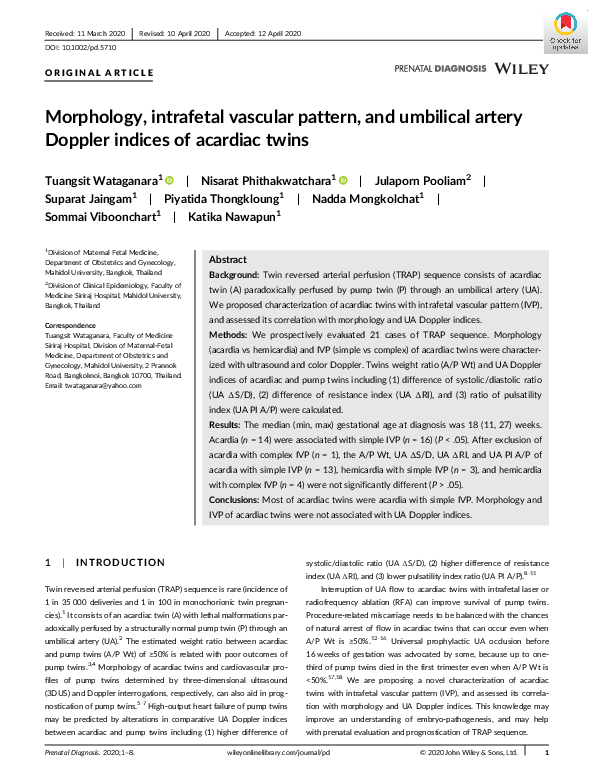 (PDF) Morphology, intrafetal vascular pattern, and umbilical artery ...
