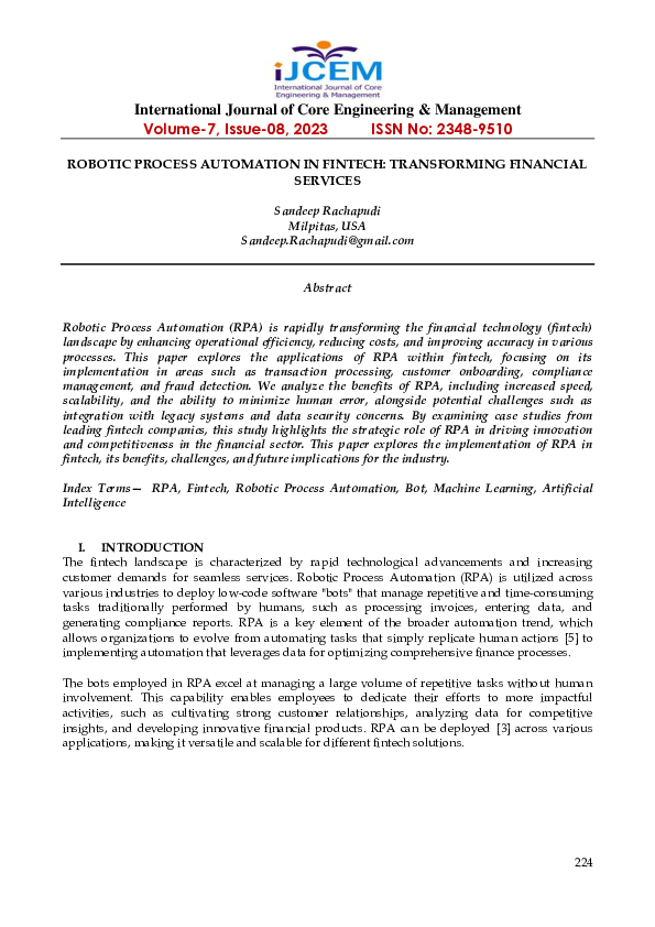 (PDF) ROBOTIC PROCESS AUTOMATION IN FINTECH: TRANSFORMING FINANCIAL ...