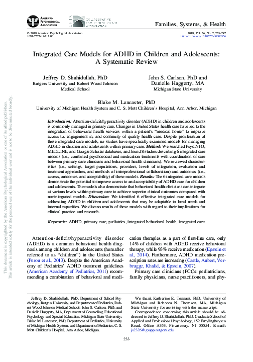 (PDF) Integrated care models for ADHD in children and adolescents: A ...