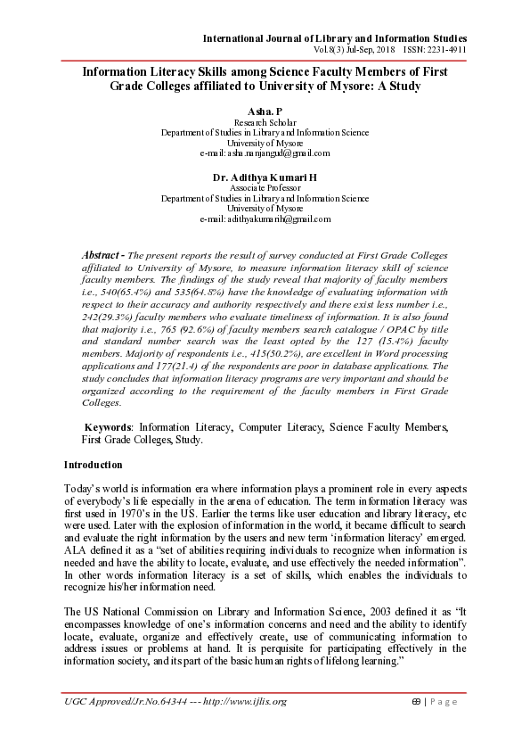 (PDF) Information Literacy Skills among Science Faculty Members of ...