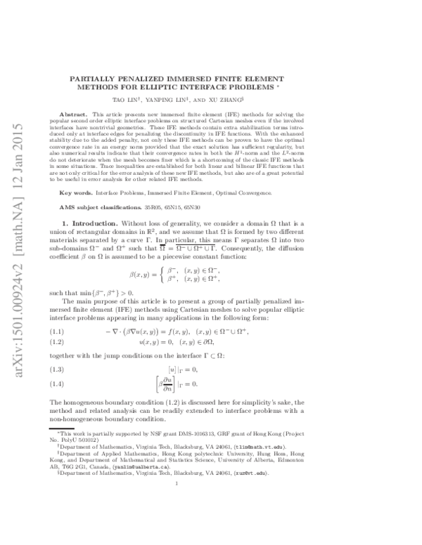 (PDF) Partially Penalized Immersed Finite Element Methods For Elliptic ...