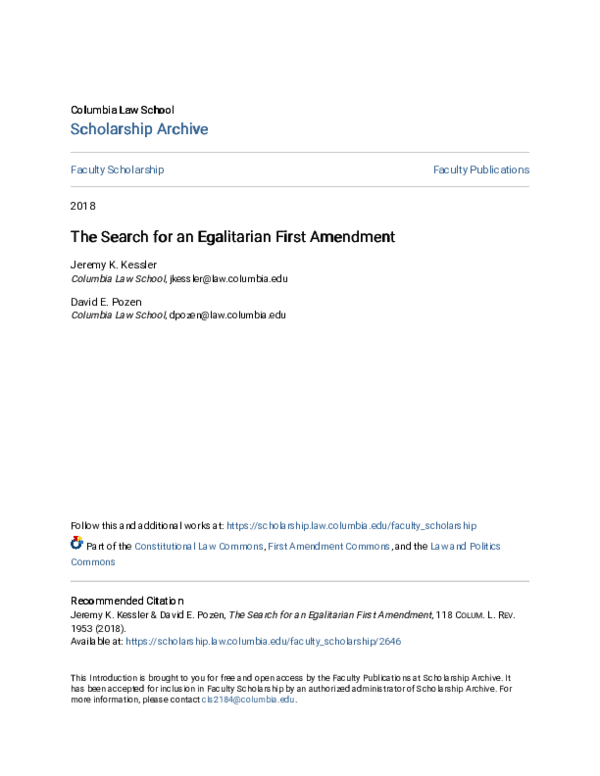 (PDF) The Search for an Egalitarian First Amendment
