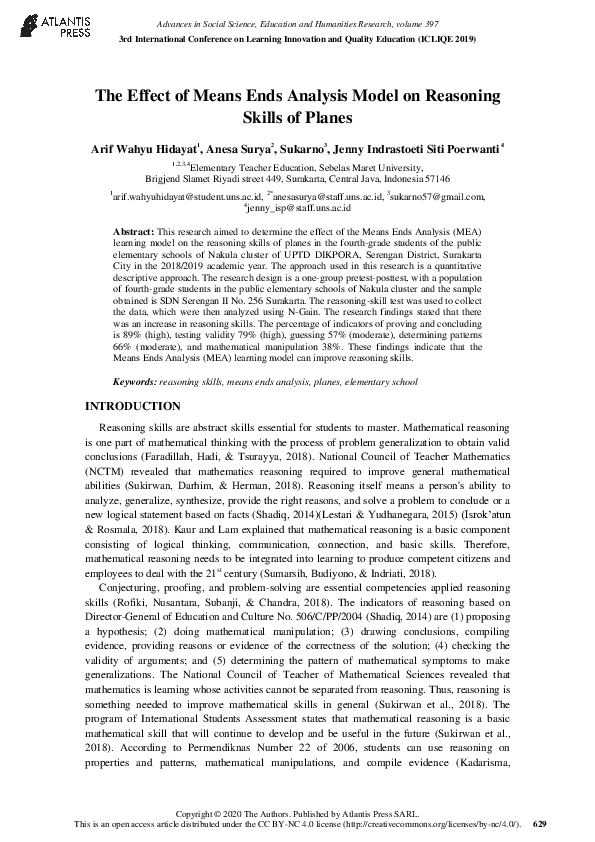 (PDF) The Effect of Means Ends Analysis Model on Reasoning Skills of Planes