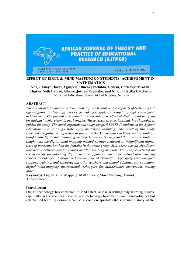 (PDF) EFFECT OF DIGITAL MIND MAPPING ON STUDENTS' ACHIEVEMENT IN ...