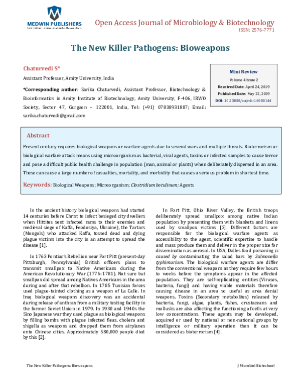 (PDF) The New Killer Pathogens: Bioweapons