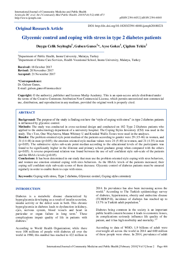 (PDF) Glycemic control and coping with stress in type 2 diabetes patients