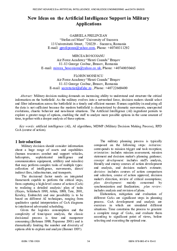 (PDF) New ideas on the artificial intelligence support in military ...