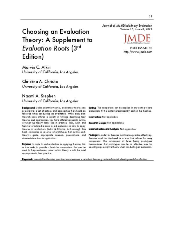 (PDF) Choosing an Evaluation Theory: A Supplement to Evaluation Roots ...