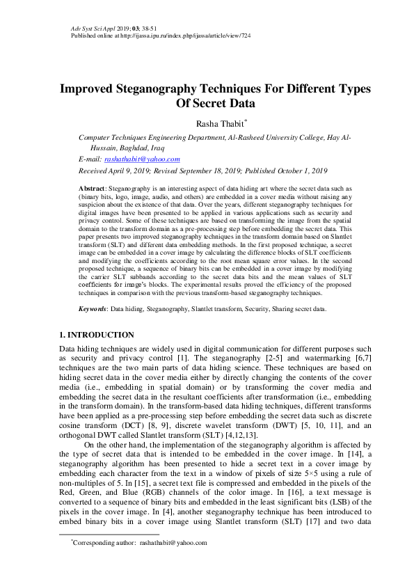 (PDF) Improved Steganography Techniques for Different Types of Secret Data