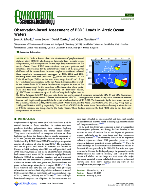 (PDF) Observation-based assessment of PBDE loads in Arctic Ocean waters