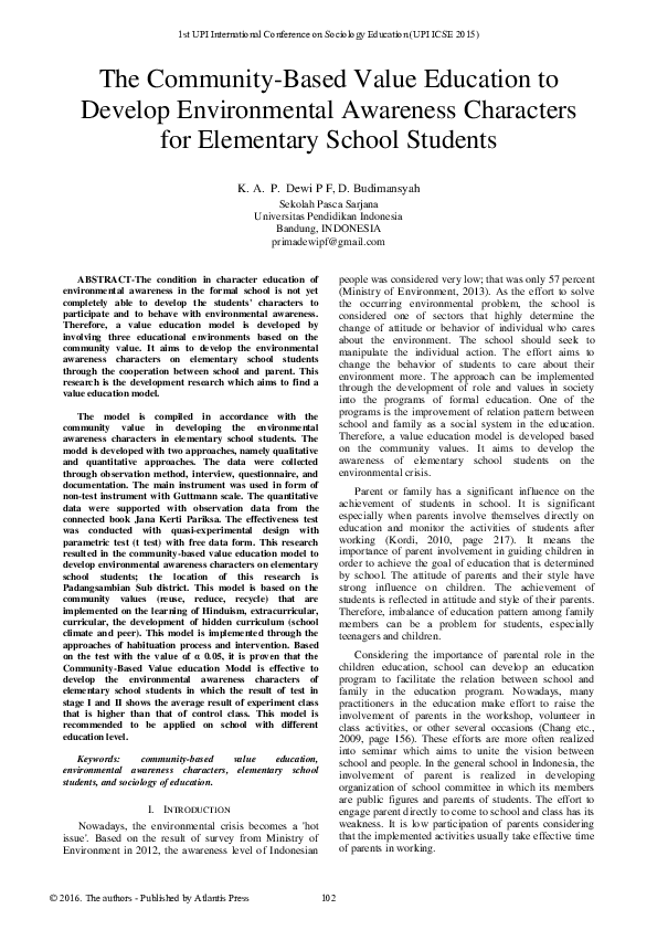 (PDF) The Community-Based Value Education to Develop Environmental ...