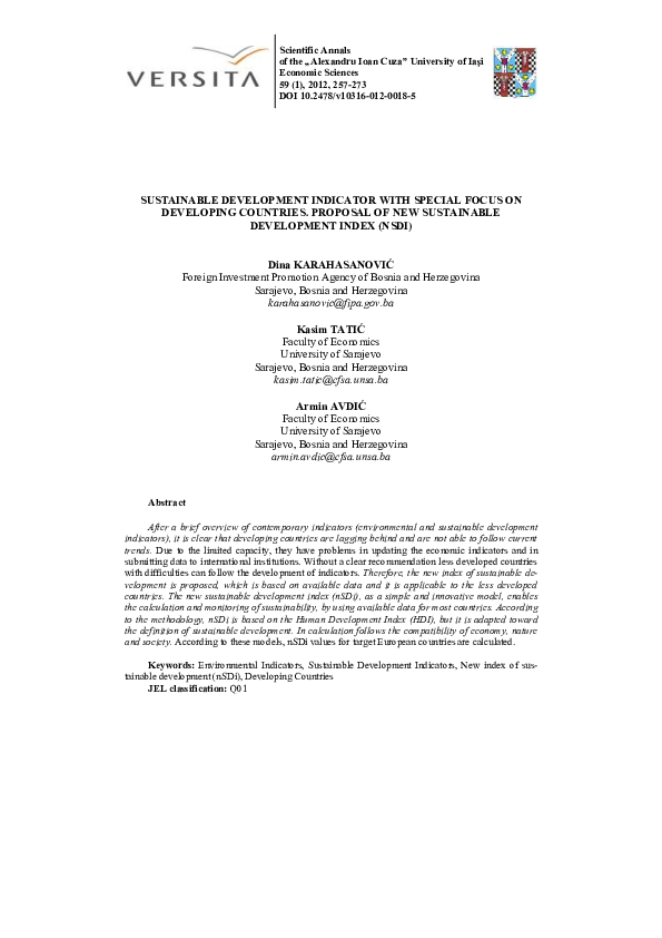 (PDF) Sustainable Development Indicator with Special Focus on ...