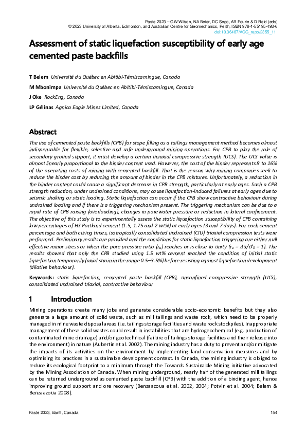 (PDF) Assessment of static liquefaction susceptibility of early age ...