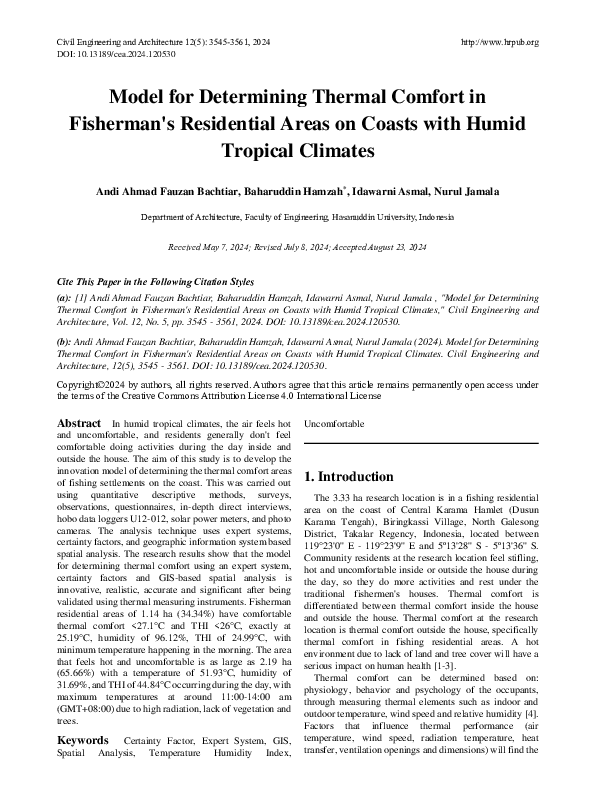 (PDF) Model for Determining Thermal Comfort in Fisherman's Residential ...