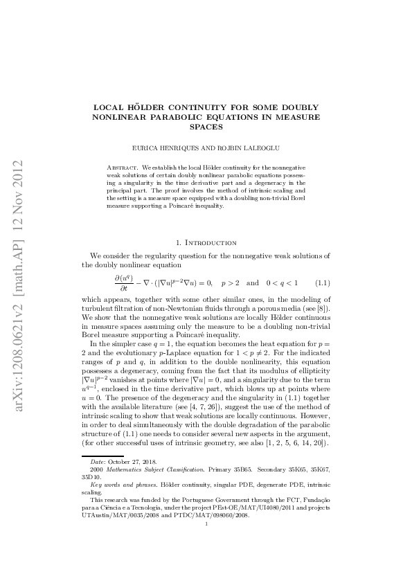 (PDF) Local Hölder continuity for some doubly nonlinear parabolic ...