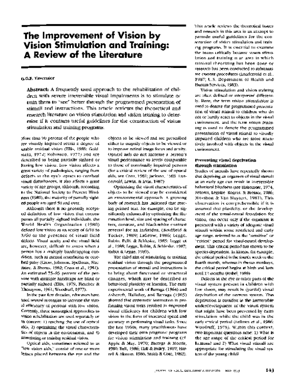 (PDF) The Improvement of Vision by Vision Stimulation and Training: A ...