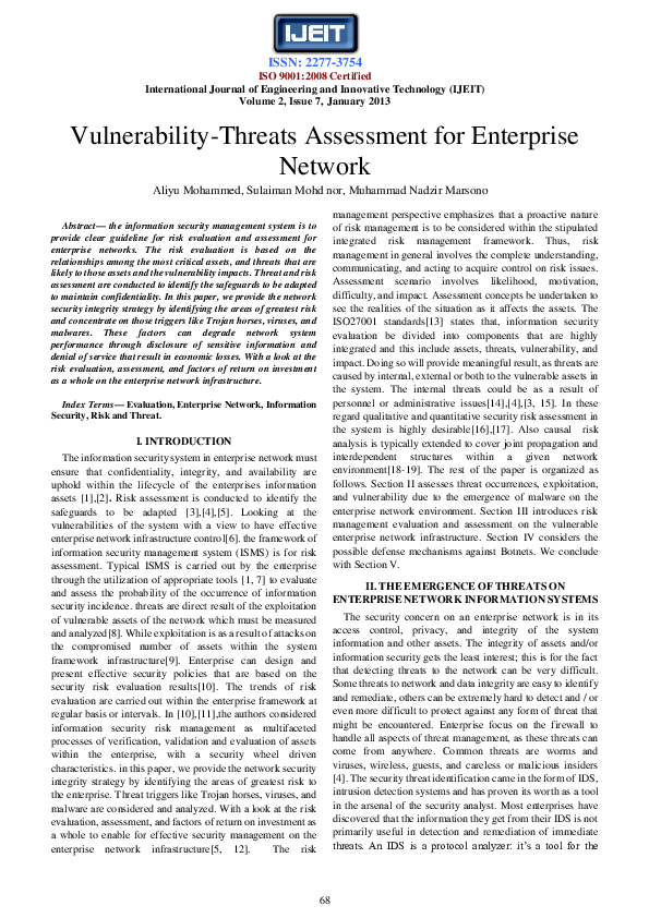 (PDF) Vulnerability-threats assessment for enterprise network