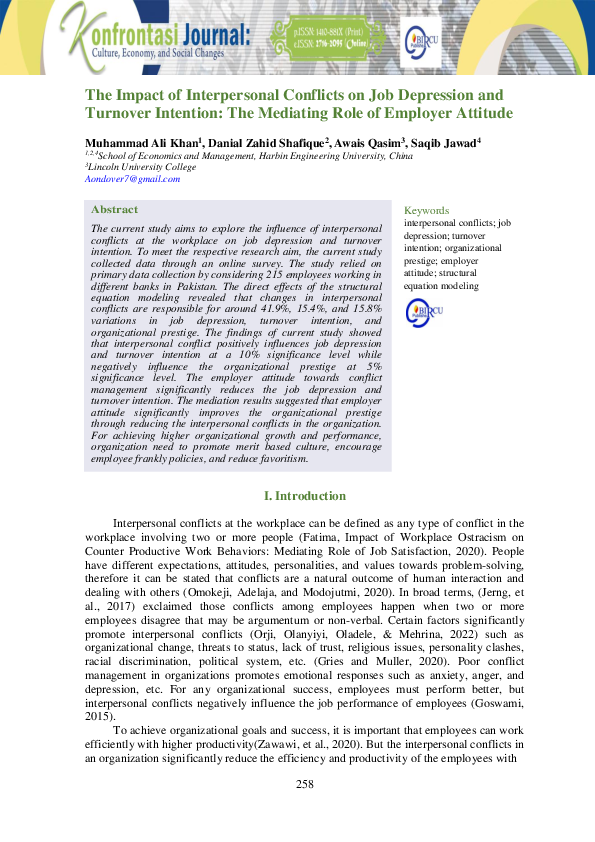(PDF) The Impact of Interpersonal Conflicts on Job Depression and ...