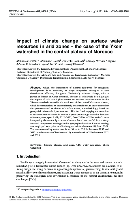(PDF) Impact of climate change on surface water resources in arid zones ...