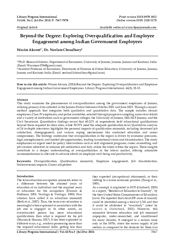 (PDF) Beyond the Degree: Exploring Overqualification and Employee ...