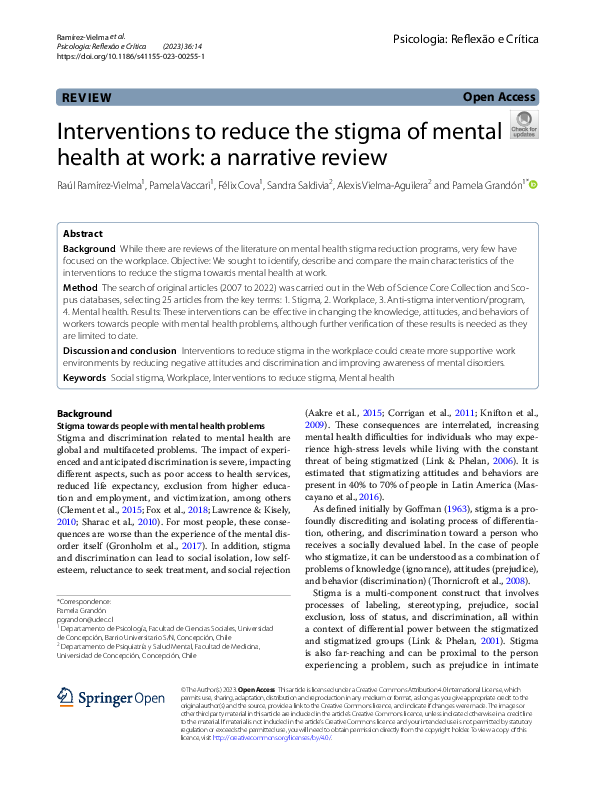 (PDF) Interventions to reduce the stigma of mental health at work: a ...