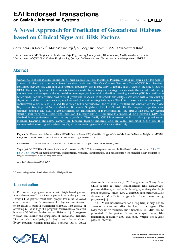 (PDF) A Novel Approach for Prediction of Gestational Diabetes based on ...