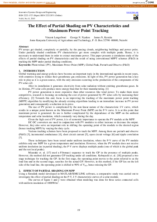 (PDF) The Effect of Partial Shading on PV Characteristics and Maximum ...