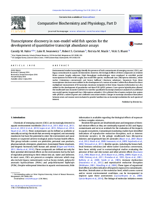 (PDF) Transcriptome discovery in non-model wild fish species for the ...