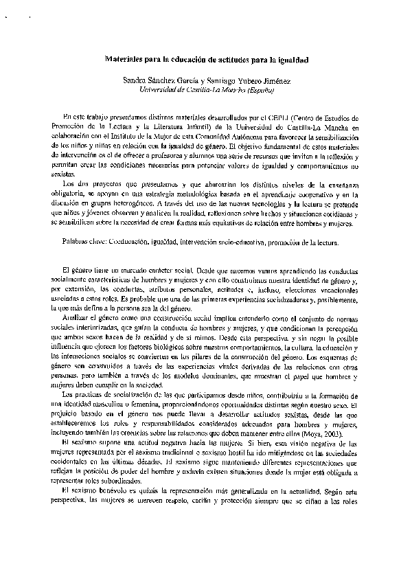 (PDF) Materiales para la educación de actitudes para la igualdad