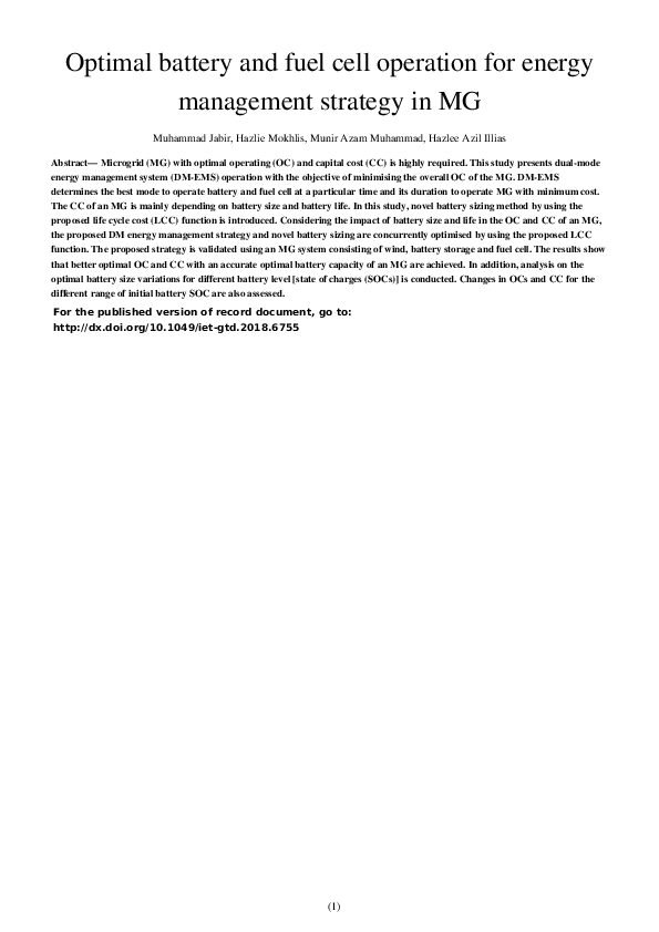 (PDF) Optimal battery and fuel cell operation for energy management ...