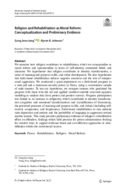(PDF) Religion and Rehabilitation as Moral Reform: Conceptualization ...