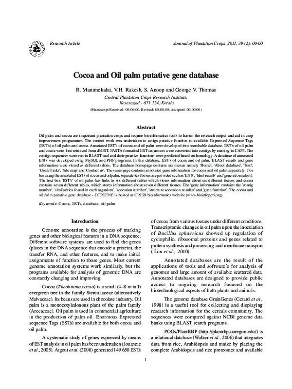 (PDF) Cocoa and Oil palm putative gene database