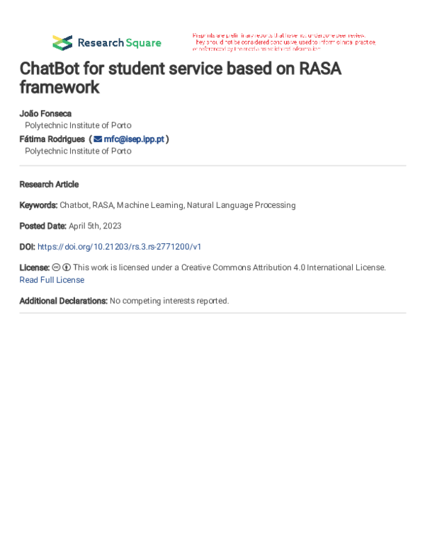 (PDF) ChatBot for student service based on RASA framework