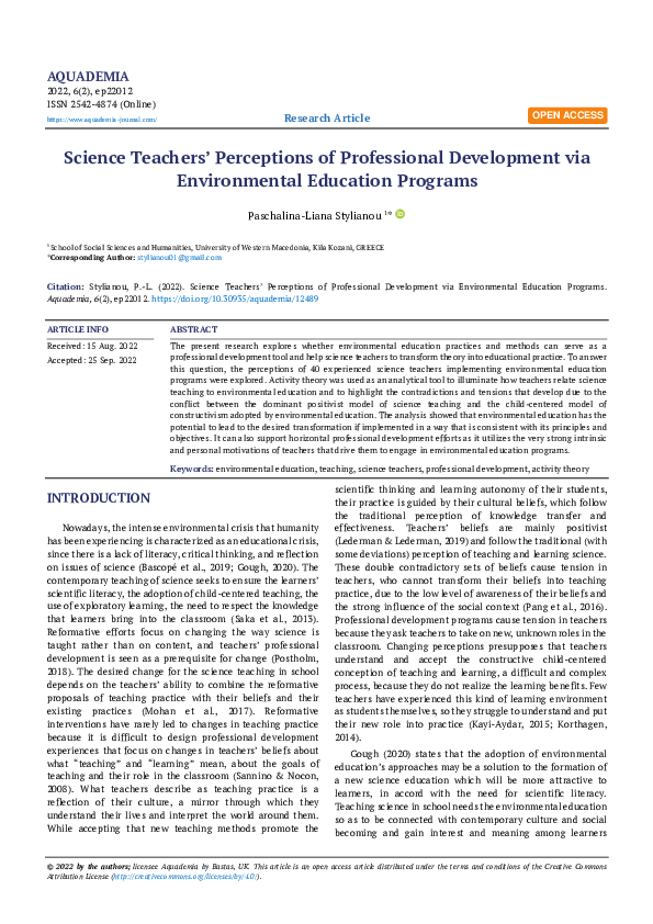 (PDF) Science Teachers' Perceptions of Professional Development via ...