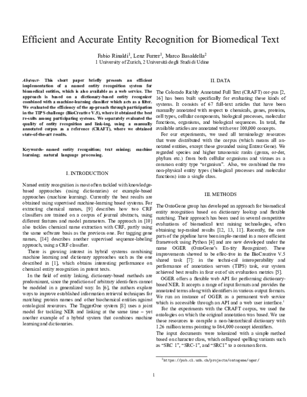 (PDF) Efficient and Accurate Entity Recognition for Biomedical Text