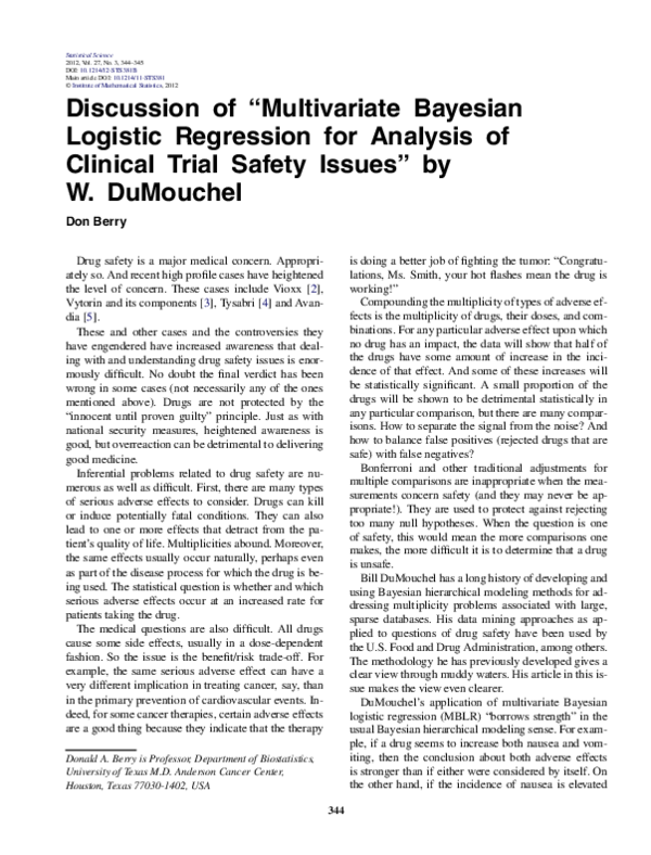 (PDF) Discussion of “Multivariate Bayesian Logistic Regression for ...