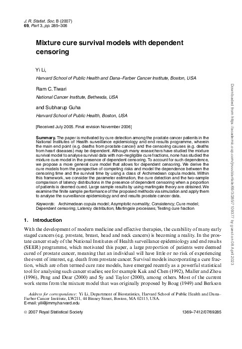 (PDF) Mixture Cure Survival Models With Dependent Censoring