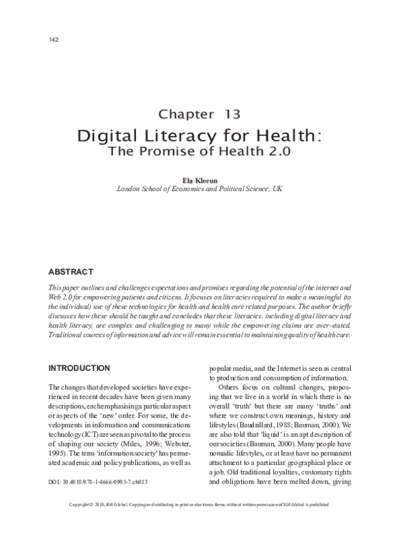 (PDF) Digital Literacy for Health
